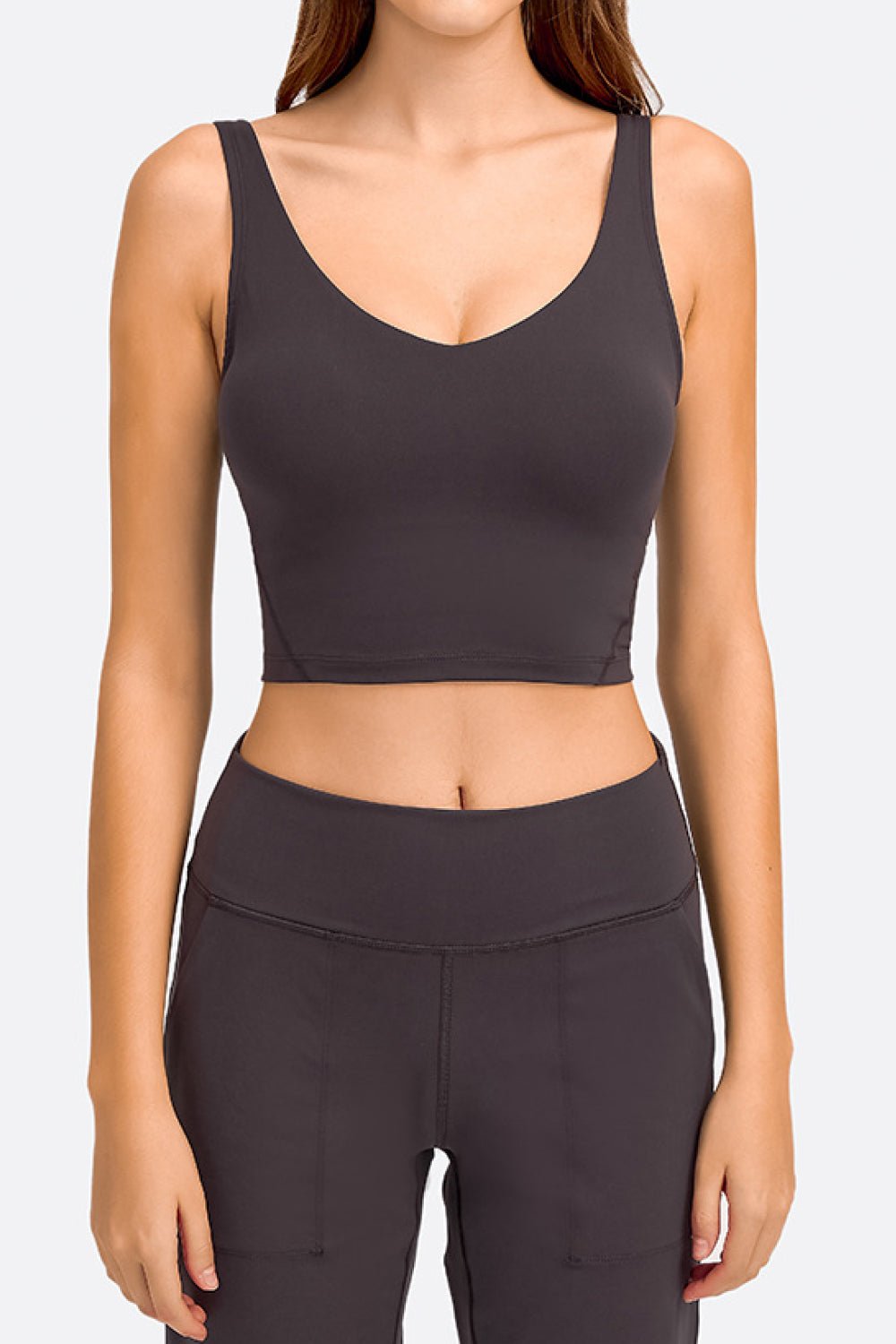 Deep V - Neck Crop Sports Bra - Admiresty