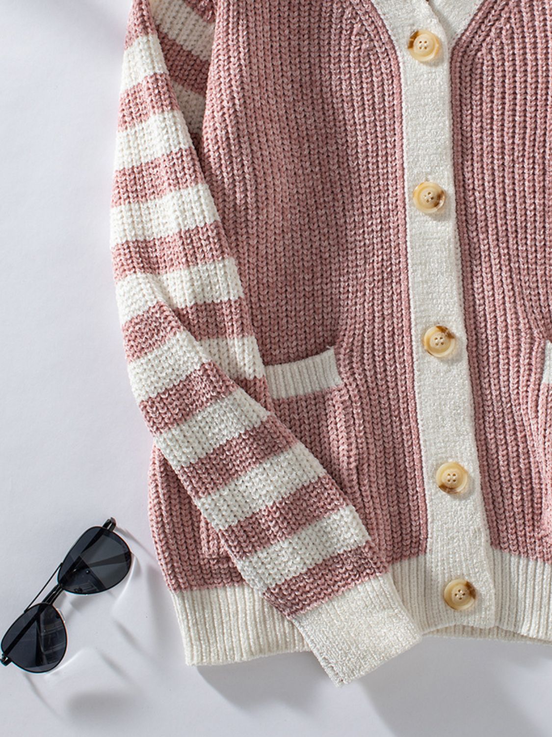 Striped Button Up Long Sleeve Cardigan