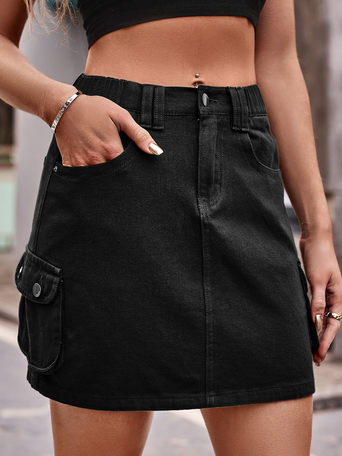 Denim Mini Skirt with Pockets - Admiresty