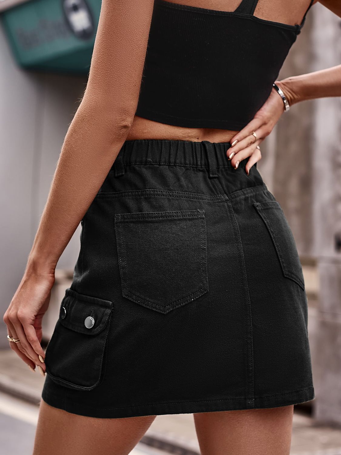 Denim Mini Skirt with Pockets - Admiresty