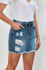 Distressed Raw Hem Denim Mini Skirt - Admiresty