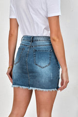 Distressed Raw Hem Denim Mini Skirt - Admiresty