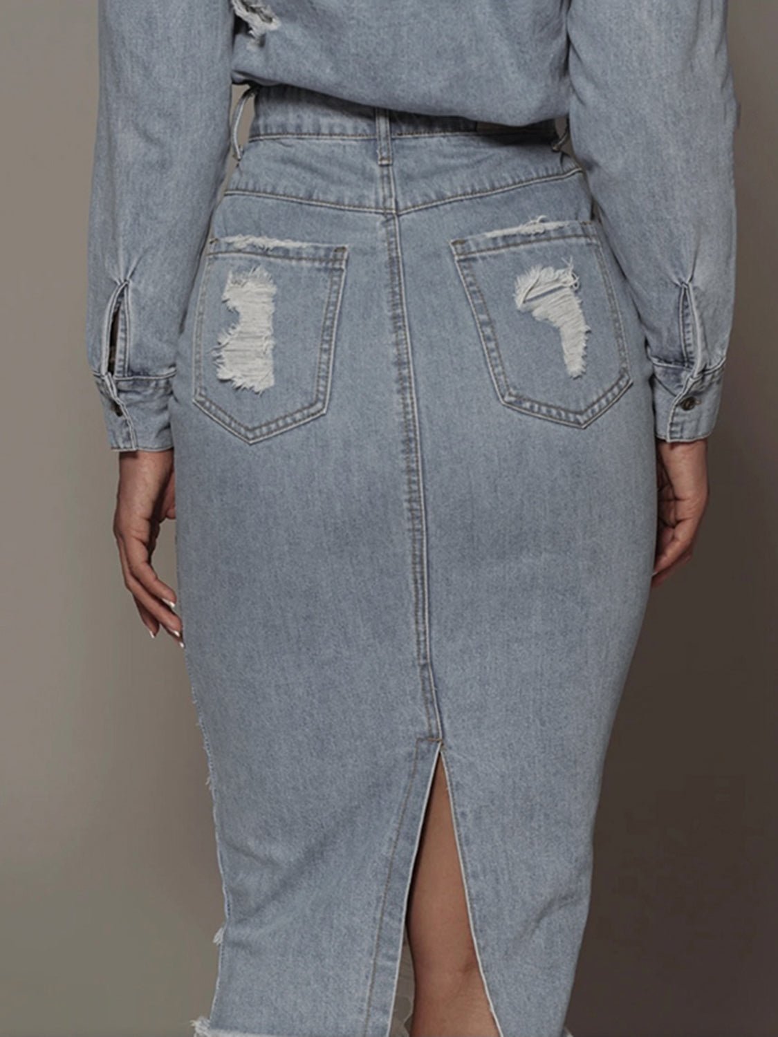 Distressed Slit Denim Skirt - Admiresty