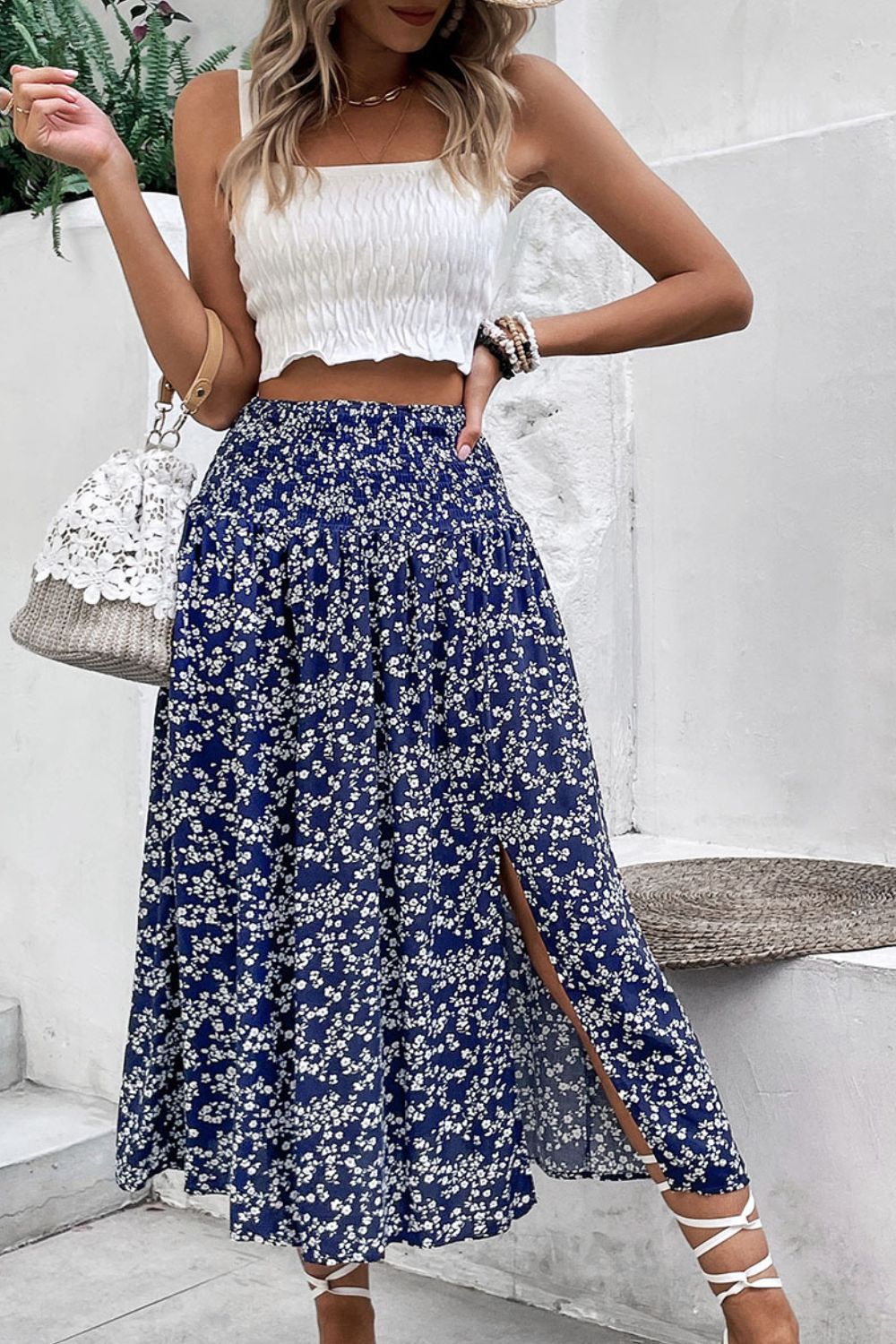 Ditsy Floral Slit High Waist Skirt - Admiresty