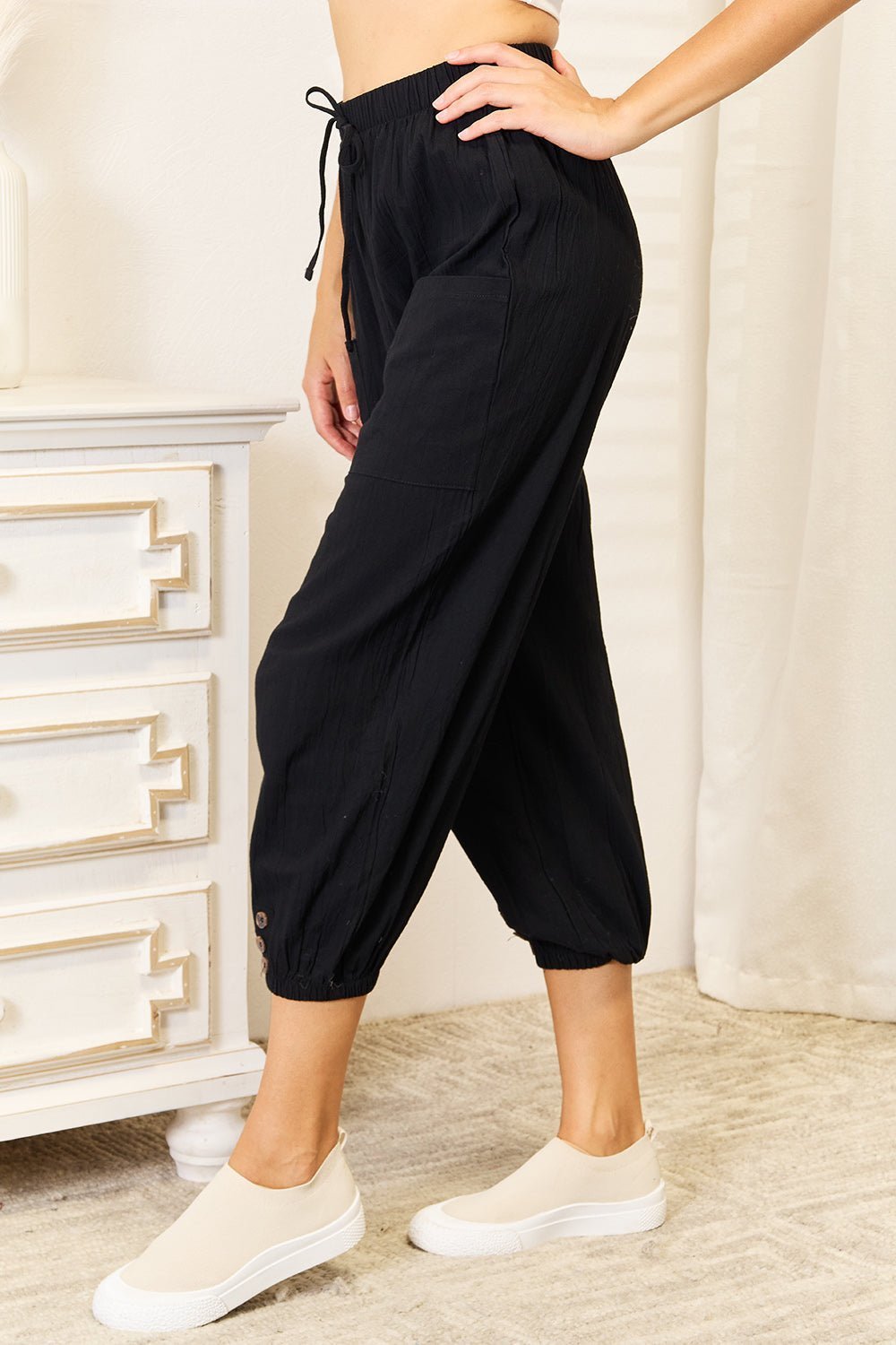 Double Take Decorative Button Cropped Pants - Admiresty