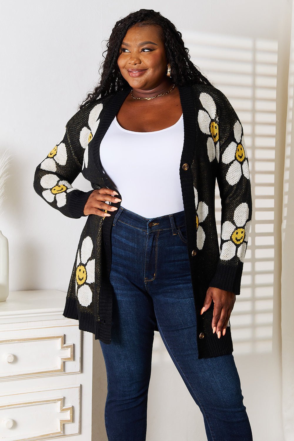 Double Take Floral Button Down Longline Cardigan - Admiresty