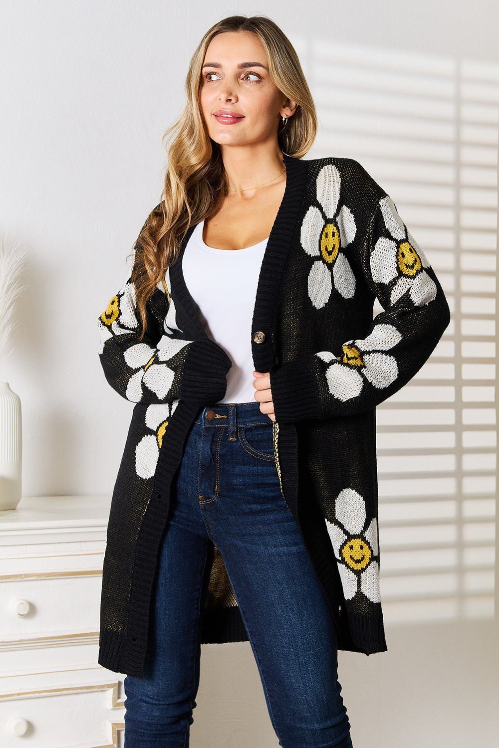 Double Take Floral Button Down Longline Cardigan - Admiresty