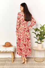 Double Take Floral Frill Trim Flounce Sleeve Plunge Maxi Dress - Admiresty