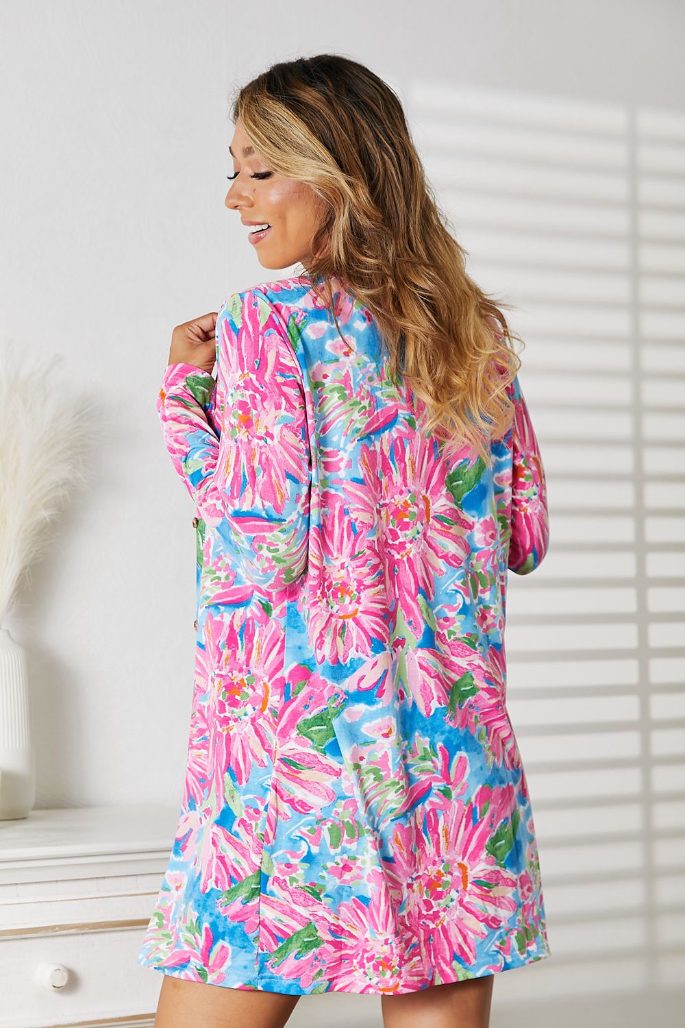 Double Take Floral Open Front Long Sleeve Cardigan - Admiresty