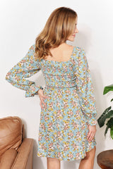 Double Take Floral Smocked Flounce Sleeve Square Neck Dress - Admiresty