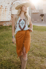 Double Take Fringe Trim Wrap Skirt - Admiresty