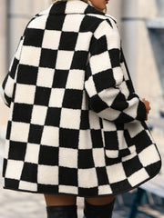 Double Take Full Size Checkered Button Front Coat with Pockets - Admiresty