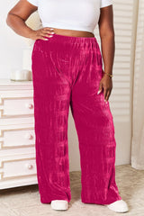 Double Take Full Size High Waist Tiered Shirring Velvet Wide Leg Pants - Admiresty