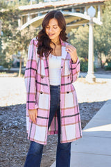 Double Take Full Size Plaid Button Up Lapel Collar Coat - Admiresty