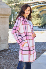 Double Take Full Size Plaid Button Up Lapel Collar Coat - Admiresty