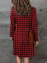 Double Take Full Size Plaid Round Neck Long Sleeve Magic Dress - Admiresty