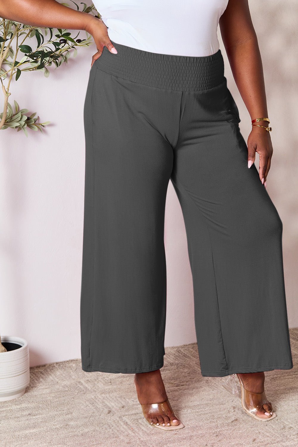 Double Take Full Size Smocked Wide Waistband Wide Leg Pants - Admiresty