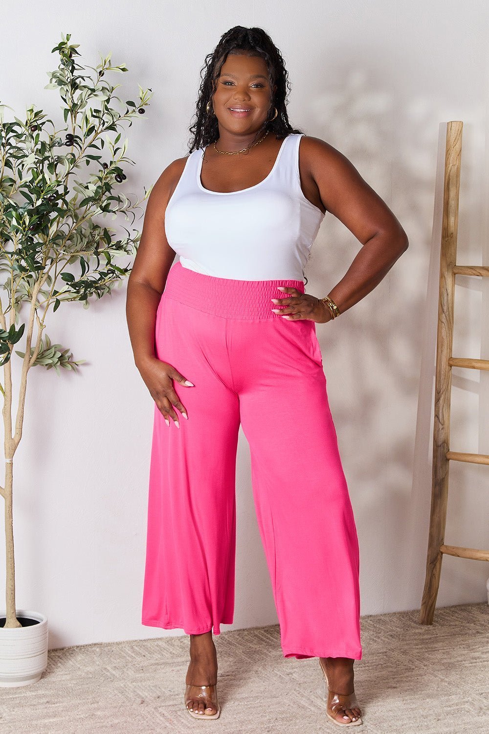 Double Take Full Size Smocked Wide Waistband Wide Leg Pants - Admiresty