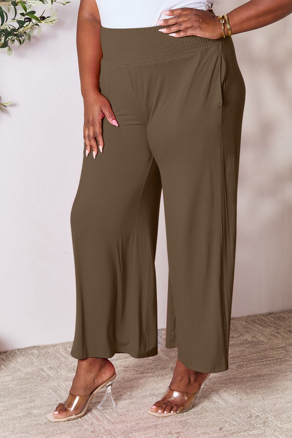 Double Take Full Size Smocked Wide Waistband Wide Leg Pants - Admiresty