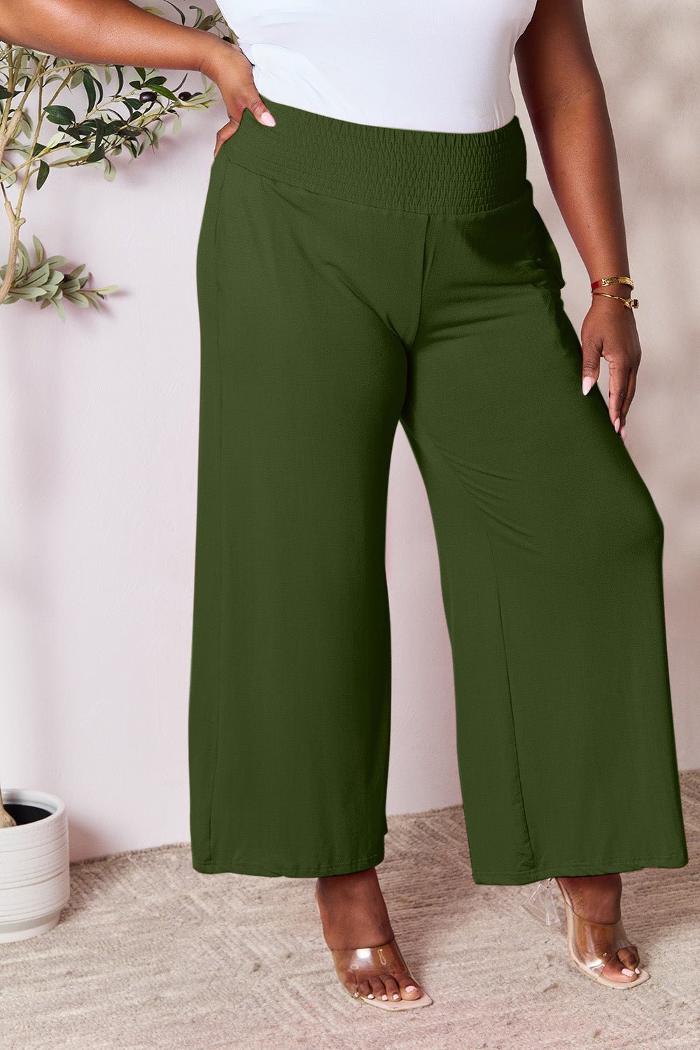 Double Take Full Size Smocked Wide Waistband Wide Leg Pants - Admiresty