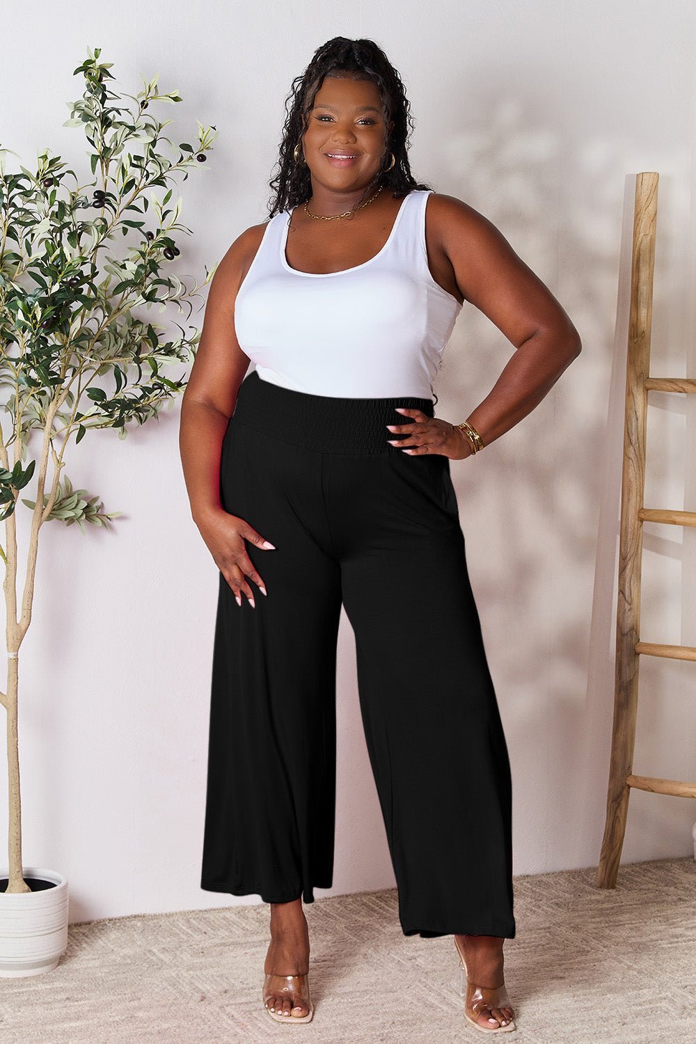 Double Take Full Size Smocked Wide Waistband Wide Leg Pants - Admiresty