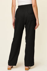 Double Take Full Size Texture Drawstring Straight Pants - Admiresty