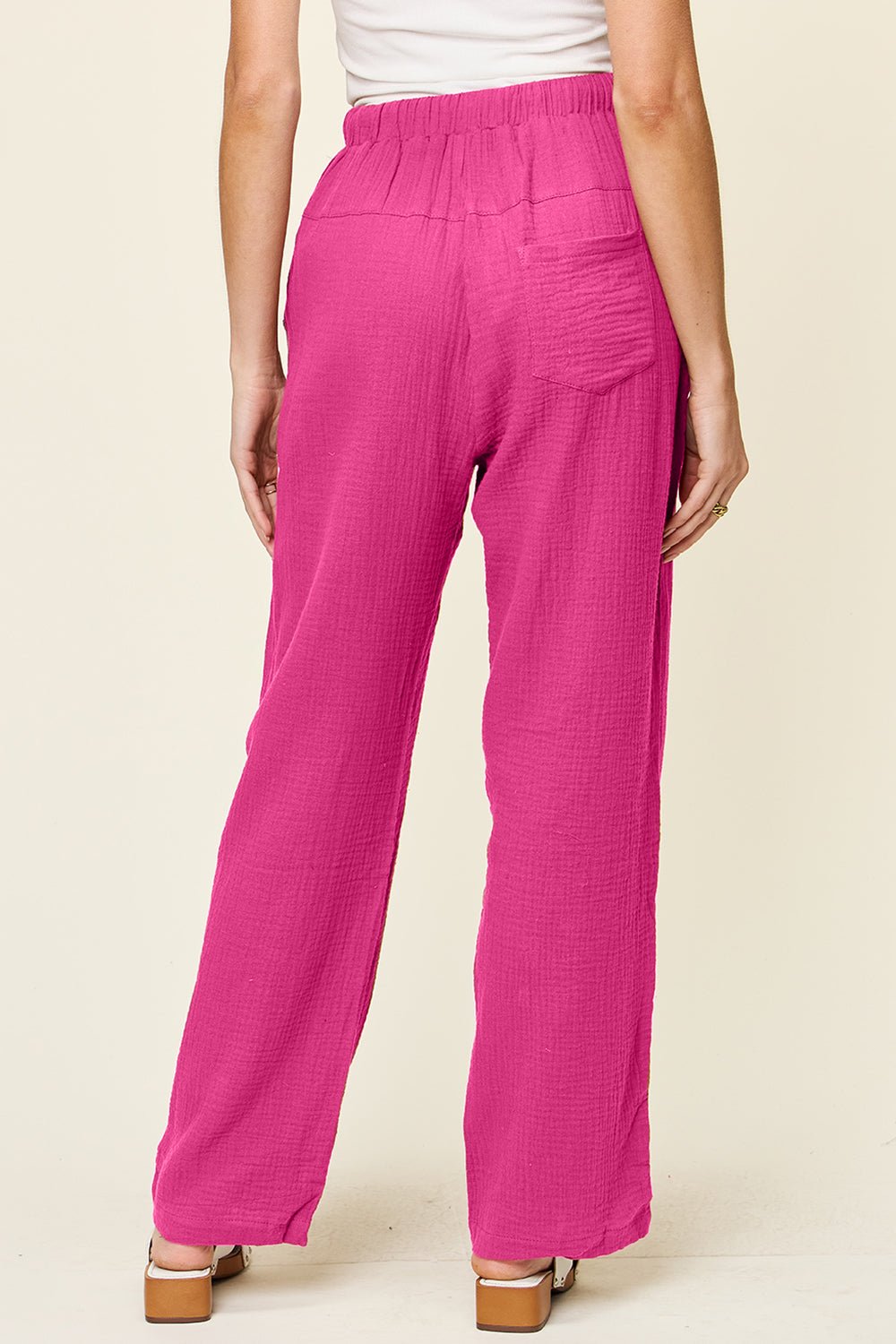 Double Take Full Size Texture Drawstring Straight Pants - Admiresty