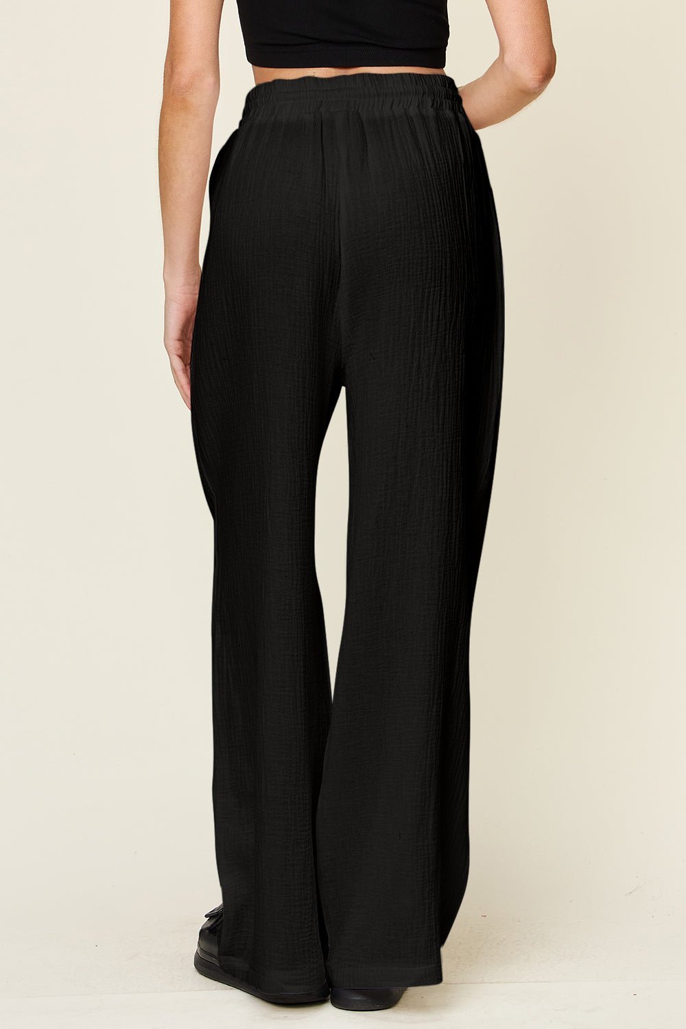 Double Take Full Size Texture Drawstring Wide Leg Pants - Admiresty