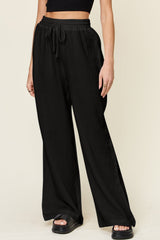 Double Take Full Size Texture Drawstring Wide Leg Pants - Admiresty