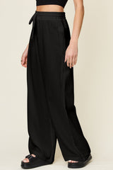 Double Take Full Size Texture Drawstring Wide Leg Pants - Admiresty