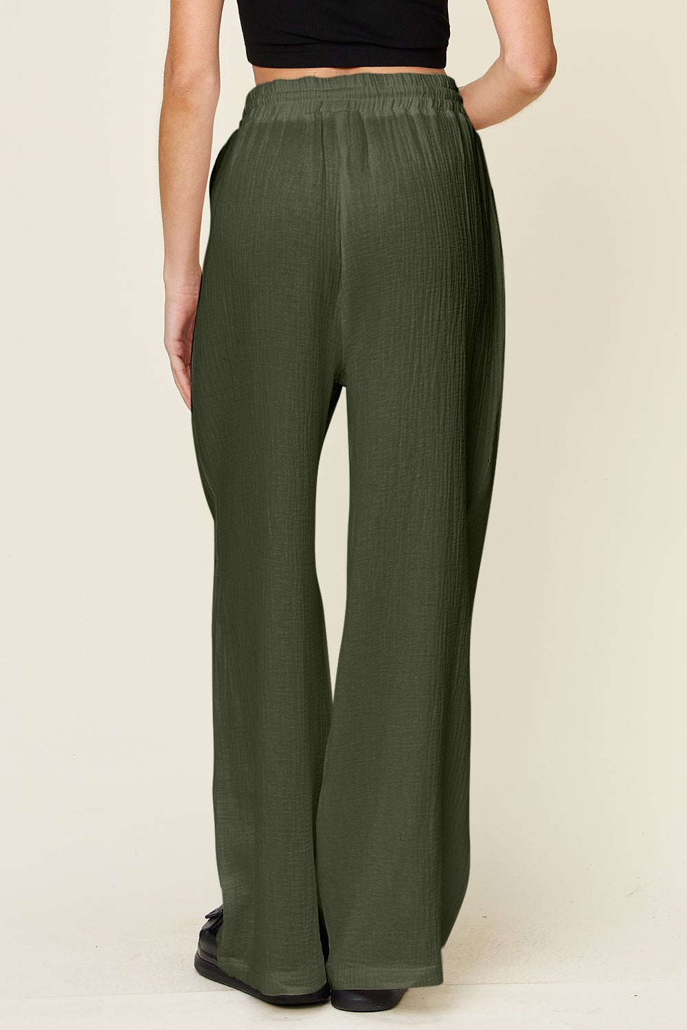 Double Take Full Size Texture Drawstring Wide Leg Pants - Admiresty