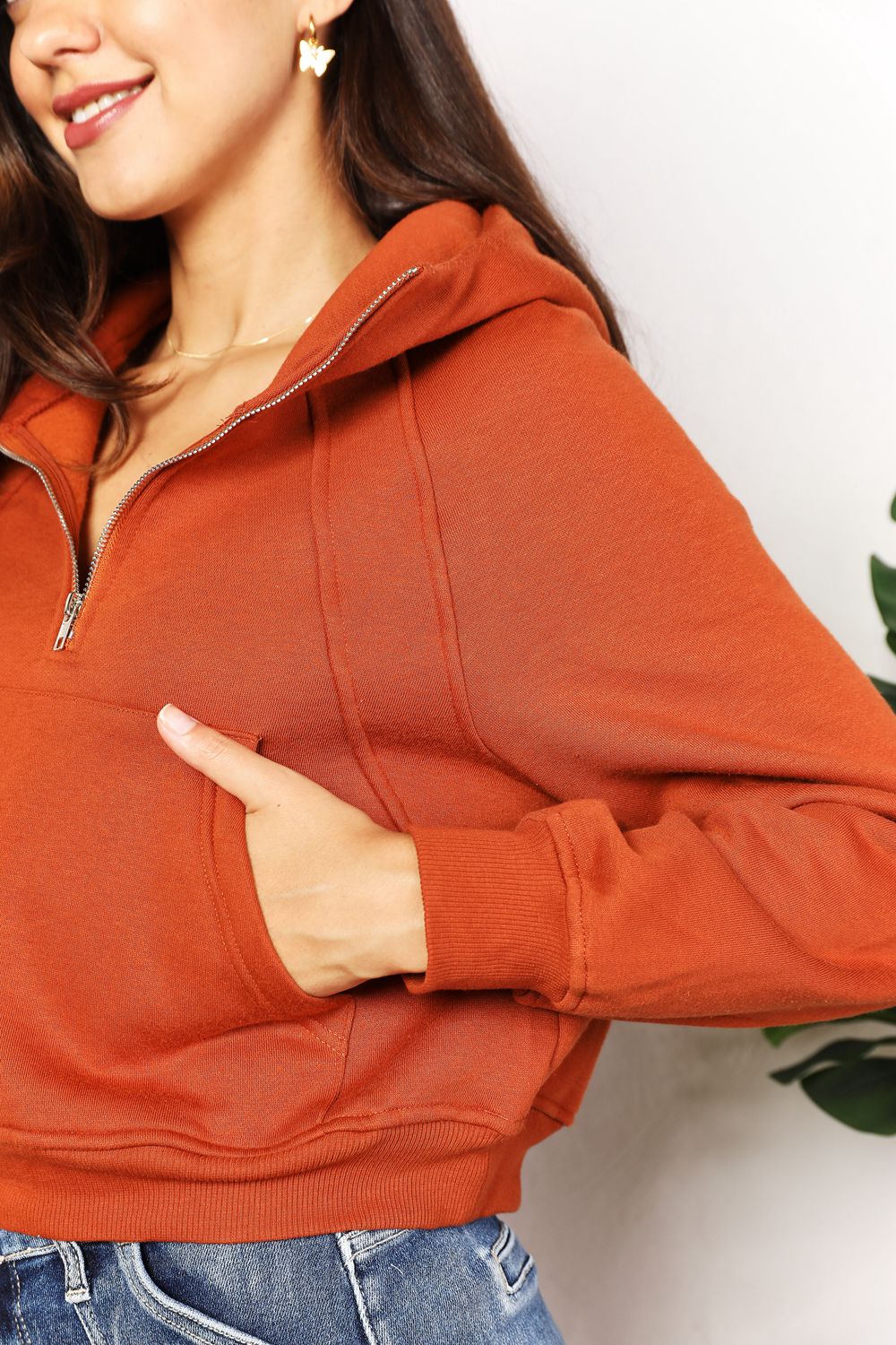 Double Take Half - Zip Long Sleeve Hoodie - Admiresty