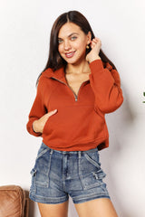 Double Take Half - Zip Long Sleeve Hoodie - Admiresty