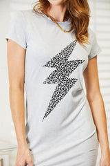 Double Take Leopard Lightning Graphic Tee Dress - Admiresty