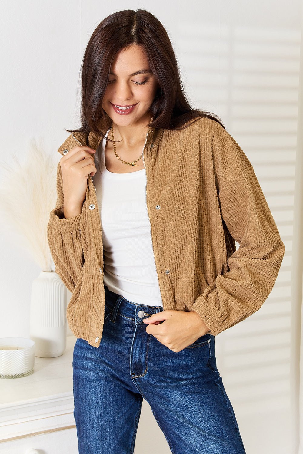 Double Take Long Sleeve Dropped Shoulder Jacket - Admiresty