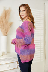 Double Take Multicolored Rib - Knit V - Neck Knit Pullover - Admiresty