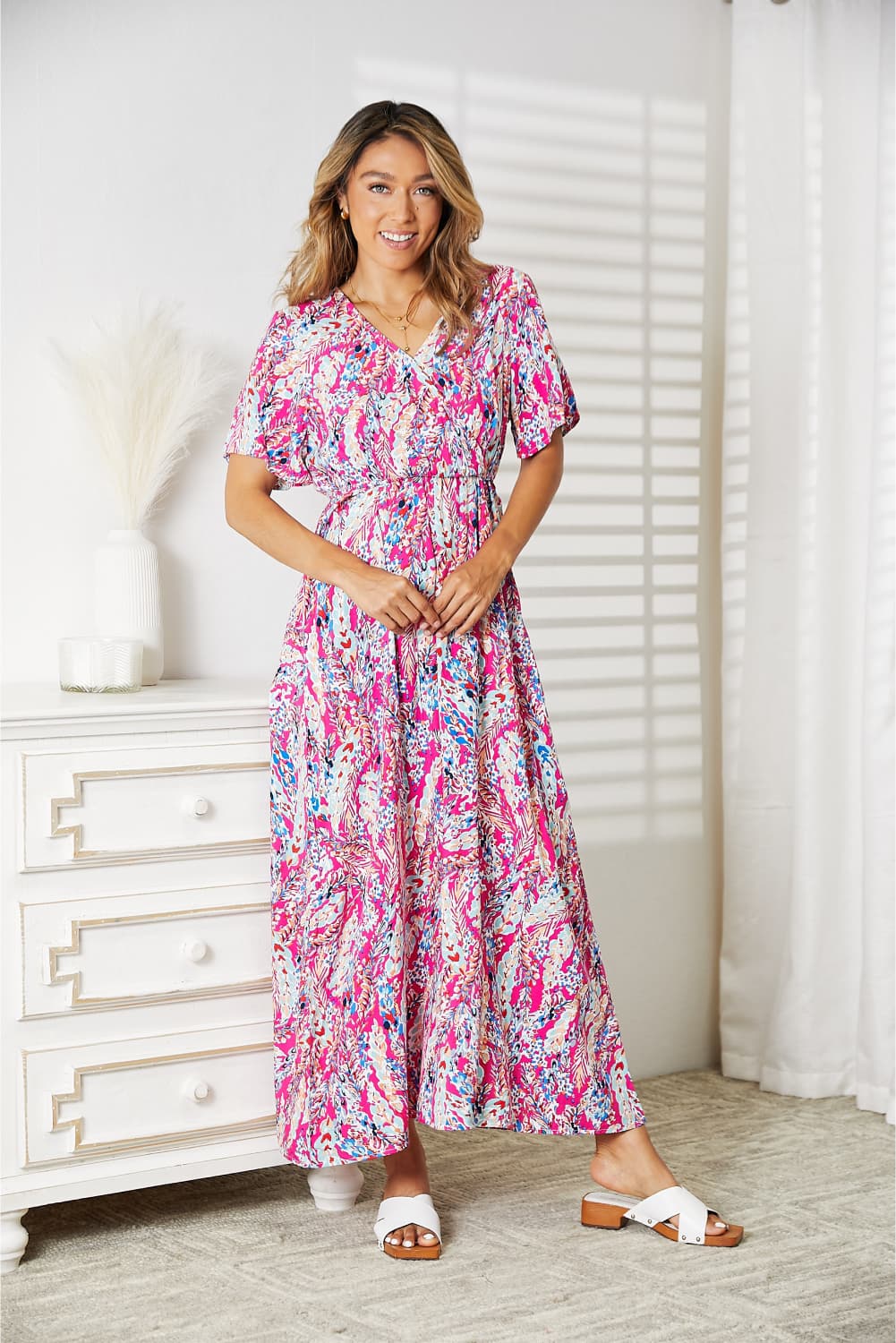 Double Take Multicolored V - Neck Maxi Dress - Admiresty