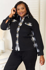 Double Take Plaid Collared Dropped Shoulder Jacket - Admiresty