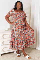 Double Take Plus Size Floral Smocked Square Neck Dress - Admiresty