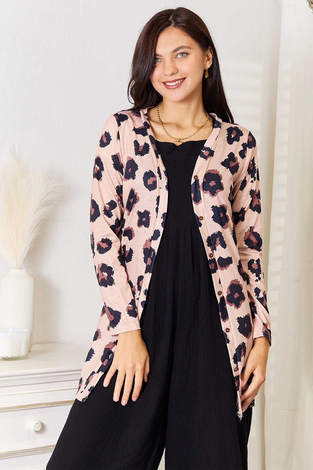 Double Take Printed Button Front Longline Cardigan - Admiresty