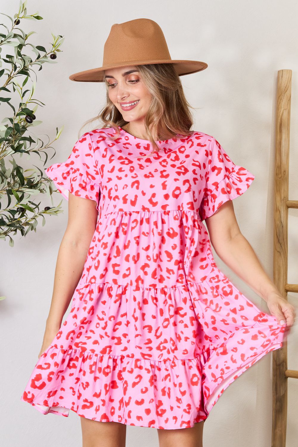 Double Take Short Flounce Sleeve Tiered Dress - Admiresty