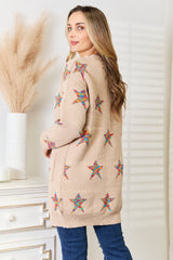 Double Take Star Pattern Open Front Longline Cardigan - Admiresty