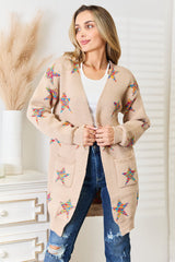 Double Take Star Pattern Open Front Longline Cardigan - Admiresty