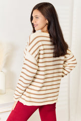 Double Take Striped Boat Neck Sweater - Admiresty