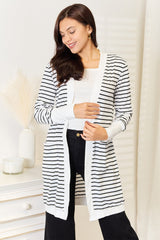 Double Take Striped Open Front Longline Cardigan - Admiresty