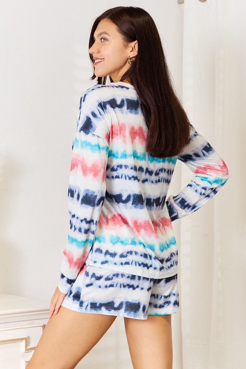 Double Take Tie - Dye Dropped Shoulder Lounge Set - Admiresty