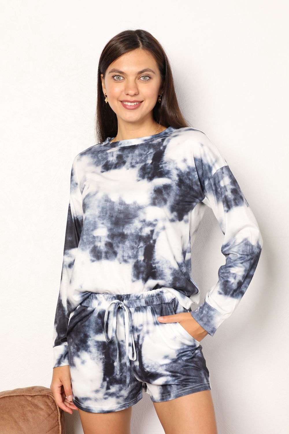 Double Take Tie - Dye Round Neck Top and Shorts Lounge Set - Admiresty