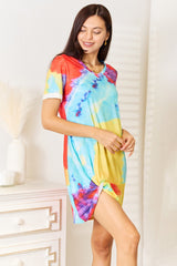 Double Take Tie - Dye V - Neck Twisted Dress - Admiresty