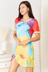 Double Take Tie - Dye V - Neck Twisted Dress - Admiresty