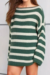 Striped Round Neck Dropped Shoulder Sweater